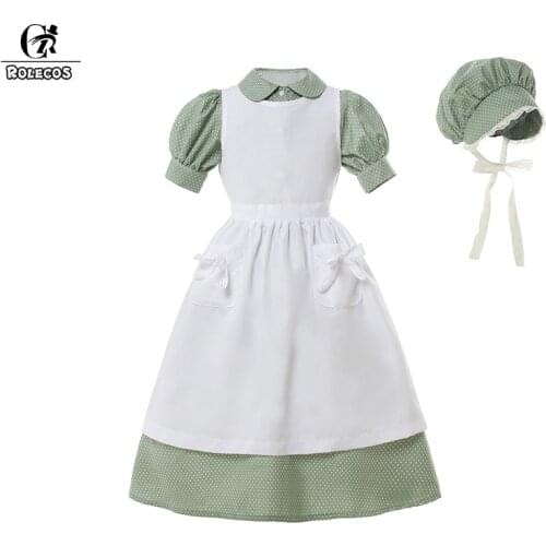 ROLECOS Girl Lolita Dress Short Sleeve Retro Vintage Dress Children Lolita Dress White Apron Hat Cape Party Costume Halloween