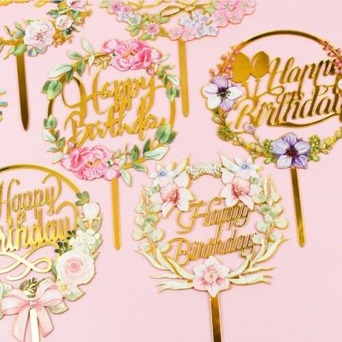 Happy Birthday Cake Toppers Acrylic Letter Cake Decorating Cupcake Topper for Birthday Anniversary Wedding Party Decoration