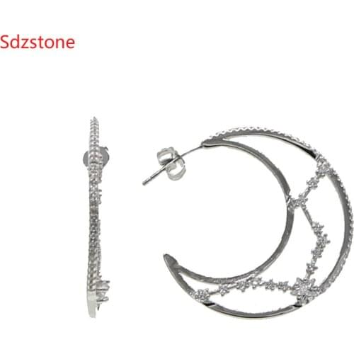 Classic Moon Star Clear Cz Stud Earring For Women Antique Gold Silver Color Earring Oorbellen Brincos Jewelry Accessories