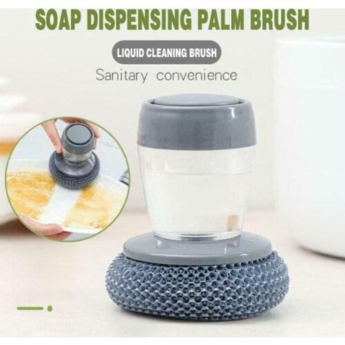 Kitchen Soap Dispensing Palm Brush Easy Use Scrubber Wash Clean Tool Holder Soap Dispenser Brush Kitchen Cleaning Tool