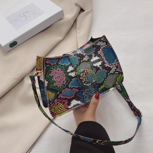2021 Fashion Serpentine Pattern Bucket Bag For Women PU Leather Snake Print Underarm Bags Female Square Shoulder Bag bolso movil
