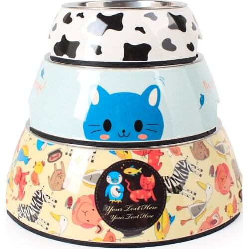 SuperDesign New Stainless steel melamine pet bowl Cute cat dog bowl in the cartoon box