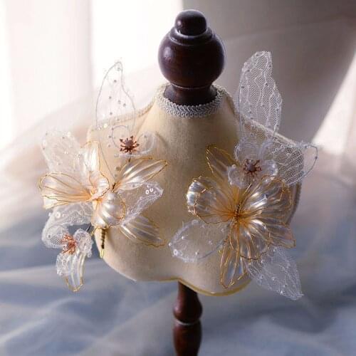 2 Pcs Gauze Flower Hair Accessories For Women Pearl Beads Fashion Bride Crown Women Jewelry Headpiece Soft Luxury Barrettes