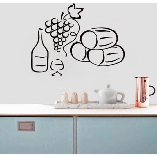 Grapes A Bottle Of Wine And A Glass Kitchen Wall Sticker Home Decor Waterproof Removable Wall Decals Art Murals Wallpaper C6013