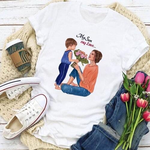 Women Cartoon Super Mom and Son Summer Print Lady T-shirts Top T Shirt Ladies Womens Graphic Female Tee T-Shirt Clothes Mother