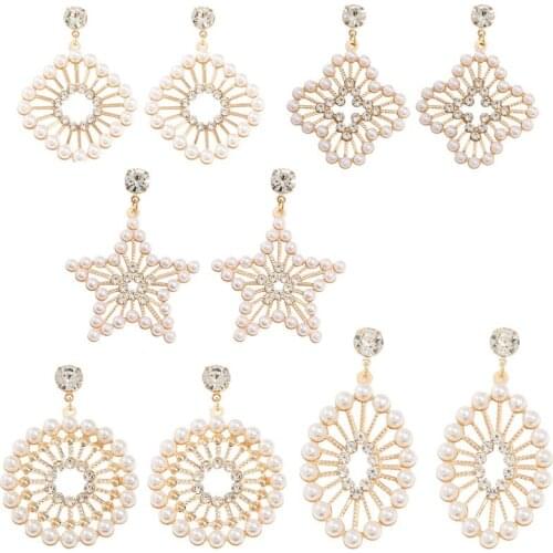 Find Me Imitation Pearl Flower Drop Earrings For Women Geometric Alloy Dangle Earrings 2020 New Fashion Jewelry Accessories
