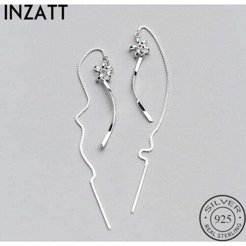 INZATT OL Elegant 925 Sterling Silver Long Chain Tassel Flower Wavy Stick Drop Earrings 2018 Boho Fine Jewelry For women Gift