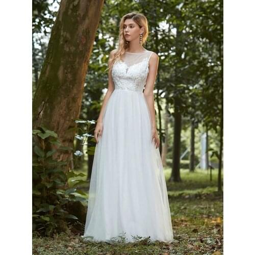 Elegant See Through Round Neck Tulle Applique Wholesale Bridesmaid Dress