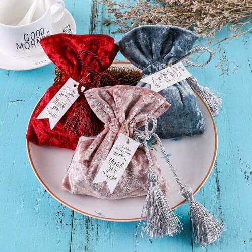 1pcs Wedding Candy Bag Velvet Cloth Tassel Bag European Wedding Candy Bag Candy Box Velvet Bag Wedding Supplies
