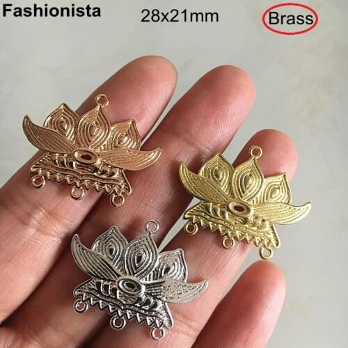 16 pcs - Brass Lotus Charm Connectors For Earrings Making 28x21mm Gold Silver-color Handmade Jewel Supplies-M