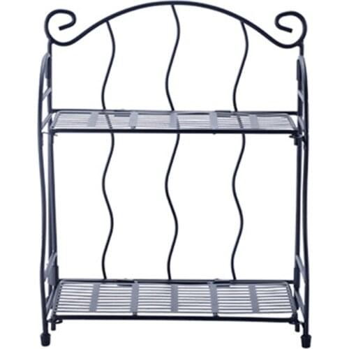 2 Tier Foldable Shelf Spice Rack Cabinet Pantry Iron Standing Storage Tray Countertop Organizer for Kitchen Bathroom