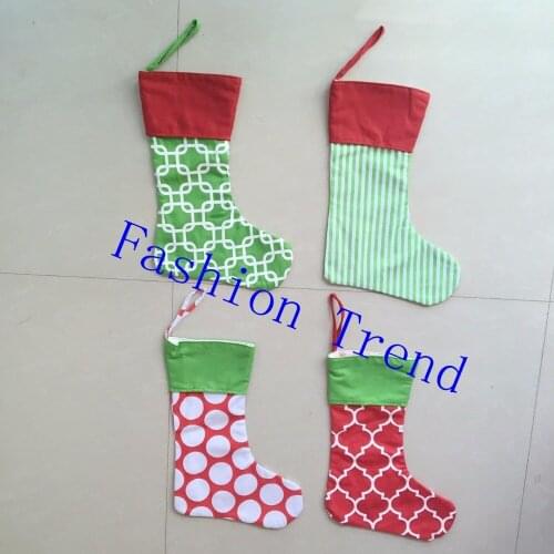 20pcs/lot free shipping good quality canvas cotton 4 styles mixed colors Christmas stocking for stock Christmas gift bag socks
