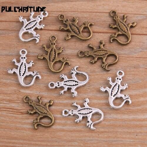 20PCS 15*18mm New Product Two Color Animal Gecko Charms Pendant Jewelry Metal Alloy Jewelry Marking