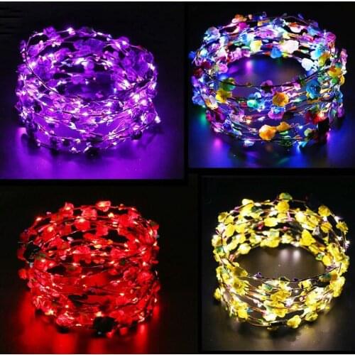 20pack Party Glowing Wreath Rabbit Ear Headband Girls LED Light Up Hair Accessories Beach Party Hairband Garland Halloween