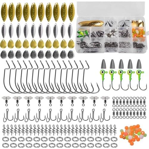 215Pcs/Box Fishing lure accessories Texas fishing rigs kit with jig hooks Fishing weight Spoon lure Artificial bait