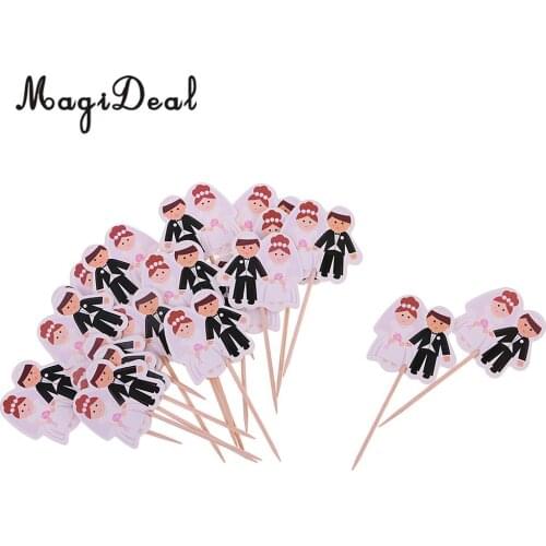 24pcs Paper Bride & Groom Cupcake Pick Cake Topper Wedding Party Decoration
