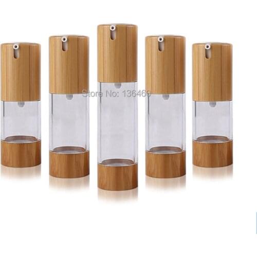 30pcs 15ml 30ml 50ml Eco-friendly Bamboo Natural Cosmetic bottles vacuum pump Airless lotion Cream bottle wooden custom logo