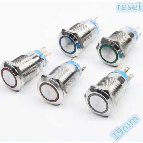 5 Pcs Angel Eyes Car Auto Metal LED Power Push Button Switch Momentary Type On-off 3 5 6 12v 24v 48v 110v 220v 19mm reset switch