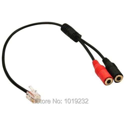 5pcs/lot Free Shipping PC Headset PC3.5-RJ9 to RJ9/RJ10 Adapter - Dual 3.5mm to RJ9 Headset Adapter