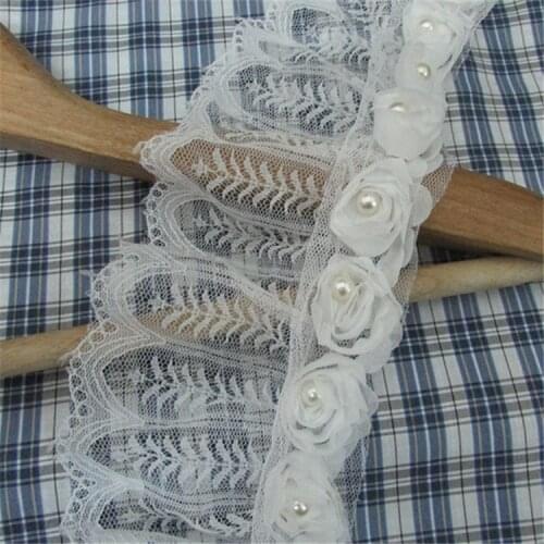 5yards/lot 8cm 3D Rose Floral Mesh Lace Trim Beads Lace Guipure Lace Trimming for DIY Skirt/Dress/Wedding Decorative Accessories