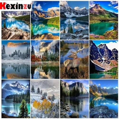Kexinzu 5D Diy Diamond Painting Cross Stitch "Mountain waterfall landscape" Home Decor Full Rhinestones Inlay Diamond Embroidery