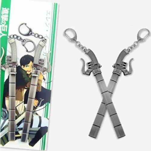 Anime Attack on Titan Keychain Cosplay Prop Accessories Scout Regiment Levi Ackerman Weapon Pendant Keyring