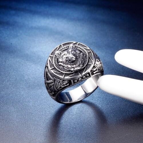 Free Delivery Owner Design Hip Hop Punk Animal Wolf Wide Surface Finger Rings For Men Boy Stainless Steel Vintage Seal Jewelry