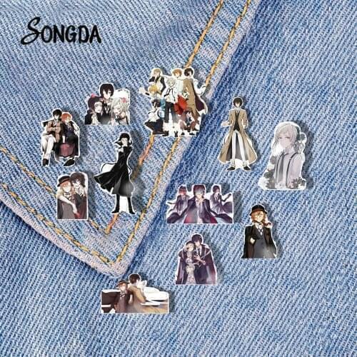 Bungou Stray Dogs Acrylic Lapel Pins Osamu Dazai Nakahara Chuya Ryunosuke Akutagawa Figures Epoxy Shrink Dinks Brooch Teens Gift