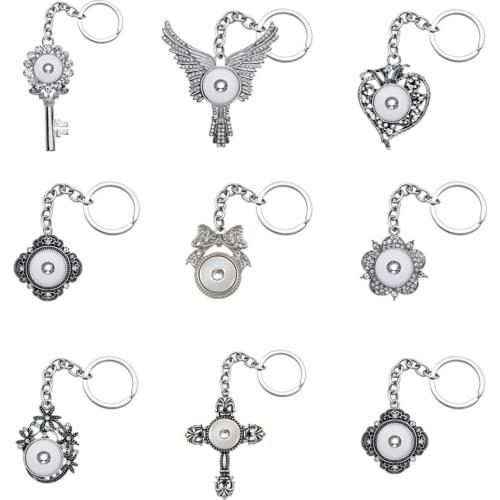 Fashion Beauty Cross flowers key pattern Rhinestone charms snap key chains fit 18mm snap buttons DIY snap jewelry XL0076