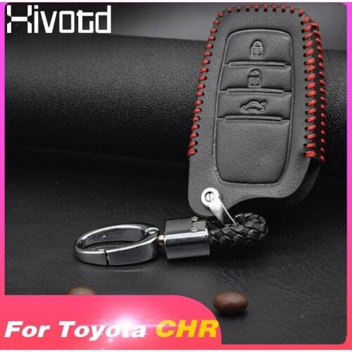 Hivotd For Toyota chr ch-r Leather Car Key Case protection Cover keychain Shell Protector accesorios for Toyota chr 2019 2018