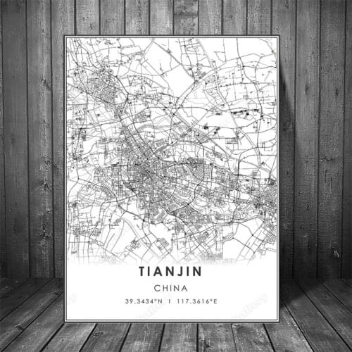 Black and White China City Map The Tianjin City Map Poster HD Print Wall Art Canvas Nordic Landscape Painting for Home Decor