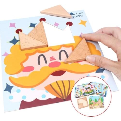 Wooden Triangle Jigsaws Blocks Montessori Puzzles Sorting Toys for Boys Girls Aged 3