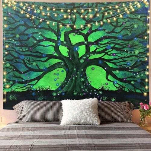 Fluorescent Green Tree Wall Tapestry Abstract Mandala Psychedelic Carpet Boho Decor Bedroom Dorm Hippie Tapestry Aesthetic Cloth