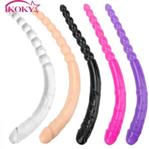 IKOKY Flexible Soft Jelly Dildo Vagina Anal Massager Anus Beads Sex Toys for Gay Women Long Artificial Penis Double End Dildo