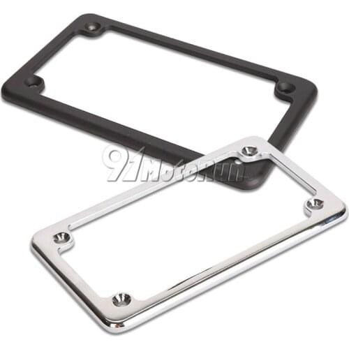 Chrome/Black Metal Deluxe Metal Motorcycle License Plate Frame - Lic Tag Fastener New