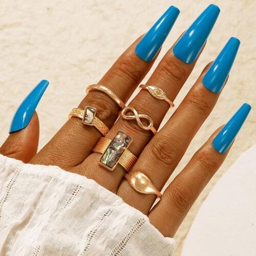 HuangTang Boho Colorful Opeal Stone Heart Rings Sets for Women Trendy Hollow Geometric Alloy Metal Jewelry Accessories Anillo