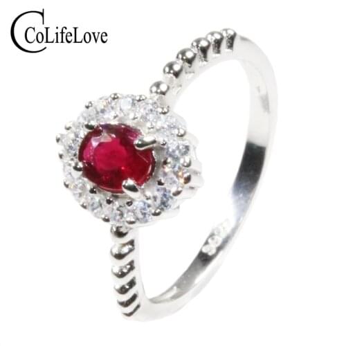 CoLife Jewelry 100% Natural Ruby Ring for Engagement 0.4ct SI Grade Ruby Silver Ring Solid 925 Silver Ruby Jewerlry