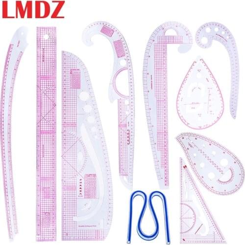 LMDZ 10pcs/set French Curve Rulers Pattern Grading Rulers Drawing Line Measure Clothing Patchwork Design Ruler Set