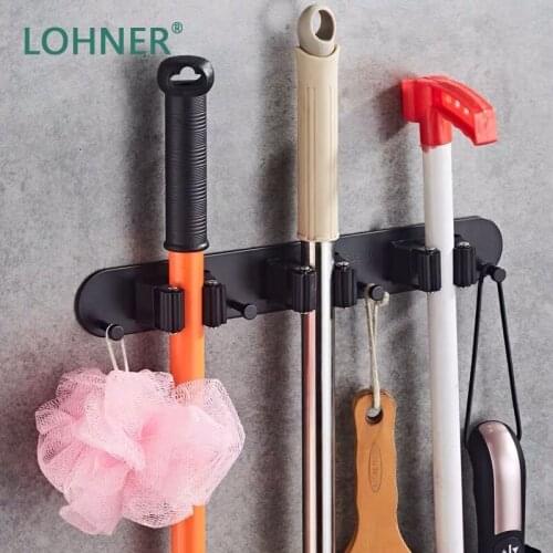 Lohner Alumimum Mop Rack Multi-Function Magic Clip Storage Hanging Bathroom Organizer Wall Mounted Shelf Etagere Salle De Bain