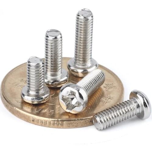 M2 M2.5 M3 M4 Phillips Cross Recessed Pan Head Machine Screw Metric Threaded Round Head Bolt Steel Nickel Plated
