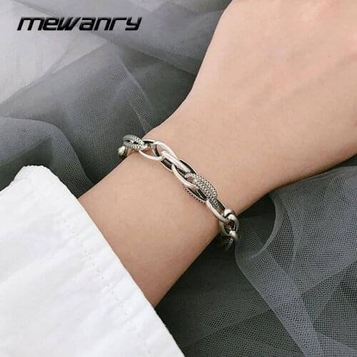 Mewanry 925 Sterling Silver Bracelet Trend Vintage Creative Punk Hip Hop Rock Party Thick Chain Jewelry Birthday Gifts Wholesale