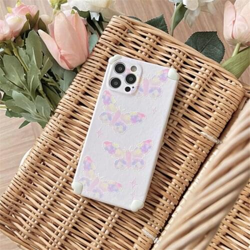 Retro dream color embossing Butterfly art kawaii Phone Case For iPhone 11 12 Pro Max Xs Max XR XS 7 8 Plus 7Plus case Cute Cover
