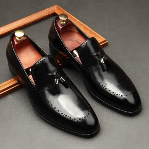 Tassel Men Dress Shoes Gentleman Brogue Style Paty Leather Wedding Shoes Men Flats Luxury Genuine Leather Oxfords Formal Shoes