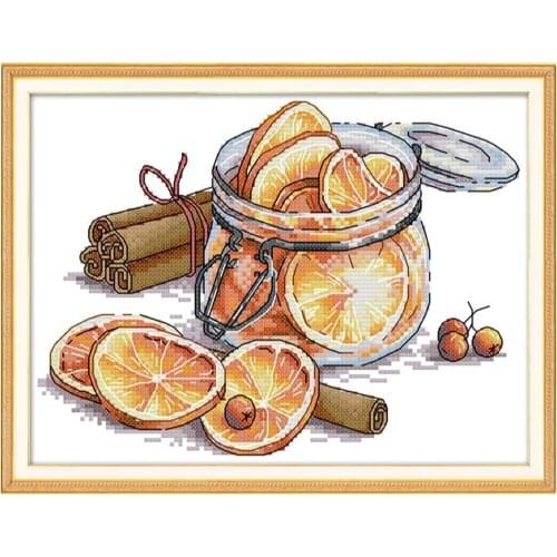 Handmade Stamped Counted Cross Stitch Kits Embroidery Lemon Tea Pattern Cotton Thread Home Decoration