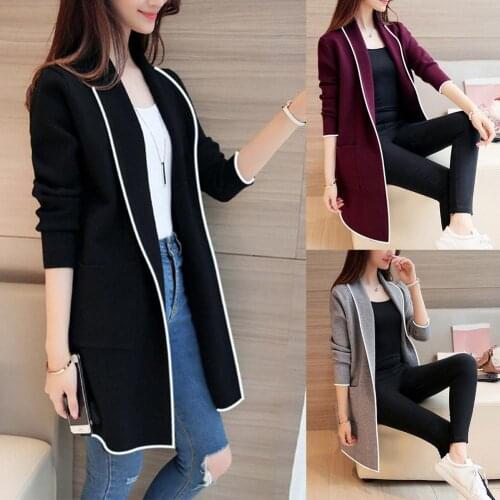 2020 New Winter Solid Color Ladies Warm Lapel Ladies Casual Cardigan Open Front Knitted Sweater Long Cardigan Jacket