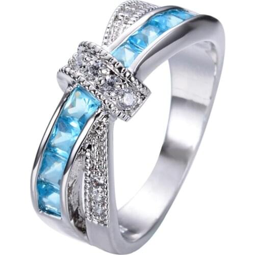 New 925 Sterling Silver Ring Zircon Inlaid Blue Ring For Woman Charm Jewelry Gift