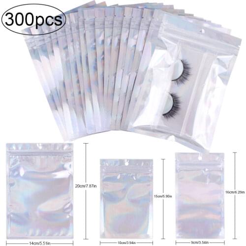 Wholesale Lash Packaging Boxes Idea Holographic Laser Zip Lock Party Favor Bag Eyelashes Package Box Lash Extensions Accessories