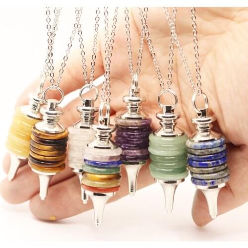 Fashion High Quality Natural Stone Necklace Crystal Semi Gem Slice Choker for Unisex Elegant Geometric Conical Pendant Necklace