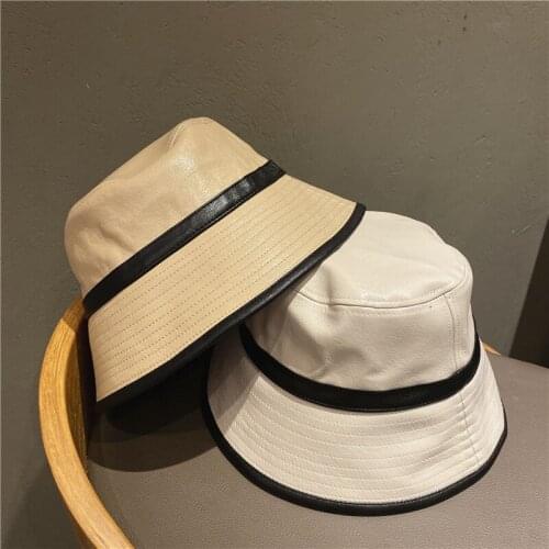 2021 Fashion Pu Summer Bucket Hat Women Solid Sun Hats Girl Vintage Bob Panama Fisherman Cap Autumn Travel Shopping Accessories