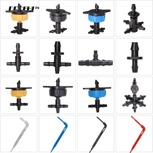 RBCFHI Irrigation Sprinkler 3/8 Inch 4 Way Water Pipe Connector 4/7mm To 3/5mm Hose Bend Arrows Cross Shut-Off Fitting